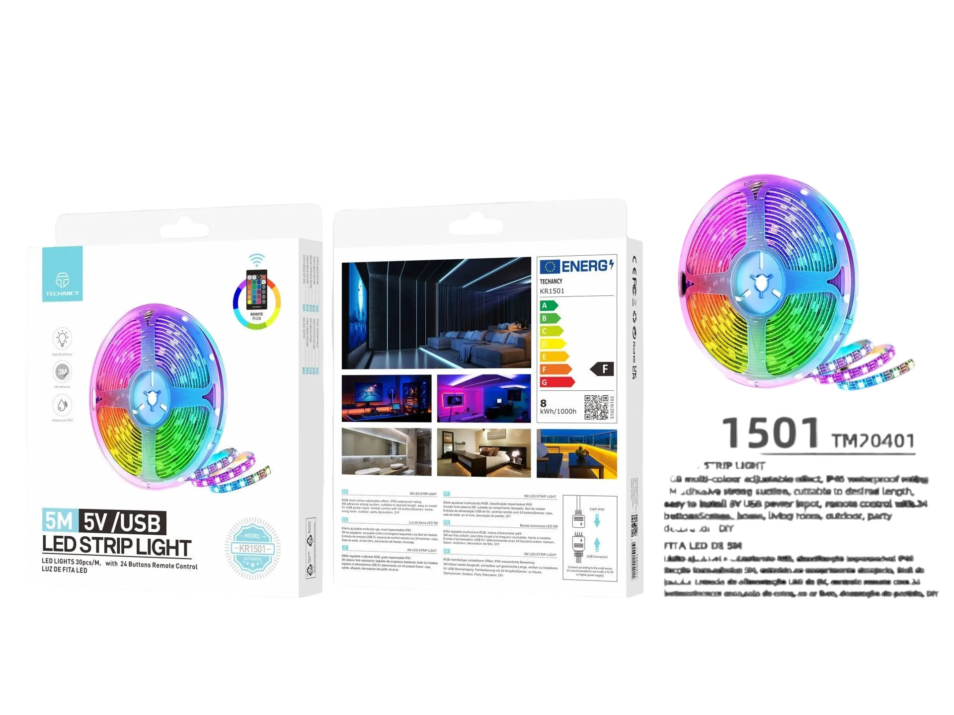 Techancy Fita LED 5M KR1501 RGB USB Light Strip