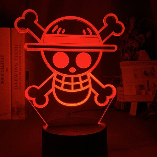 Mugiwara Crew Flag Emblem 3D LED night light anime lamp inspired by One Piece Straw Hat Pirates logo